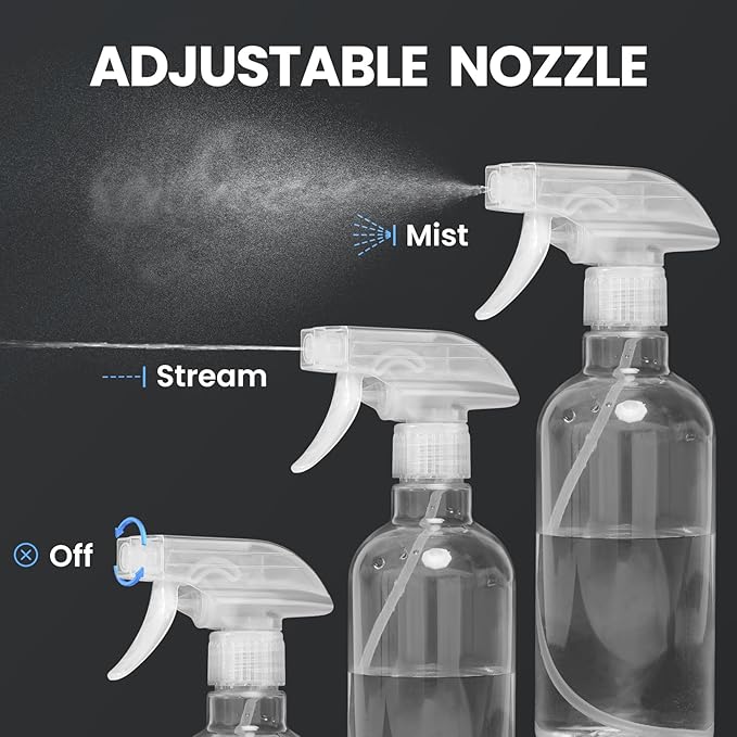 DIYSELF Spray Bottles, 4 Pack 500ml / 16oz Empty Plastic Water Spray Bottles, Fine Mist Clear Spray Bottle for Cleaning, Hair, Plants, Alcohol, BBQ, Garden, Travel, Squirt Bottle for Lab Liquids