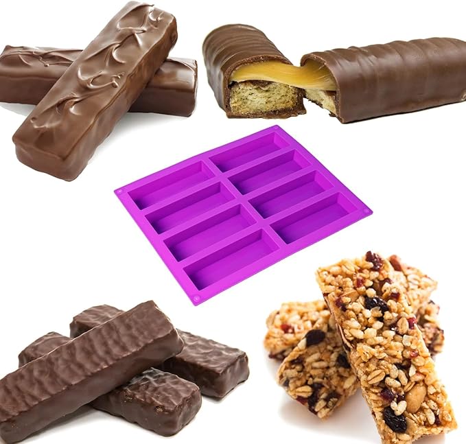 2 Pack Granola Bar Mold Silicone Mold,8 Cavity Rectangle Energy,Cereal Bar Molds for Ganache, Chocolate Bar, Truffles, Cheesecake