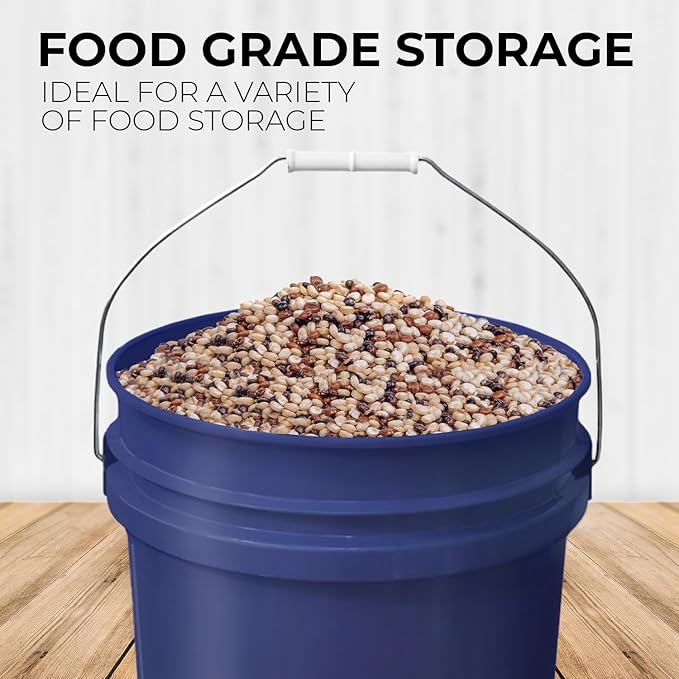 5-Gallon Dark Blue Bucket Pail with Gamma Seal Screw on Airtight Lid, Metal Handles with Plastic Grip for Easy Carrying, Stack and Store, Heavy-Duty 90MIL Extra Durable, Food Grade, BPA Free - 1 Pack