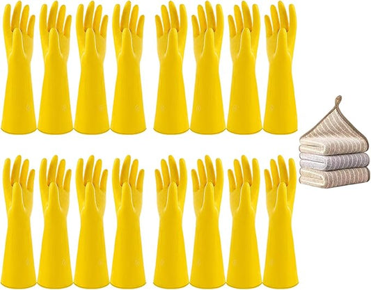 8 Pairs Reusable Household Cleaning Gloves, Rubber Kitchen Dishwashing Gloves,Extra Thickness, Long Sleeves, for Washing Dishes, Pet Care(Small, Yellow)