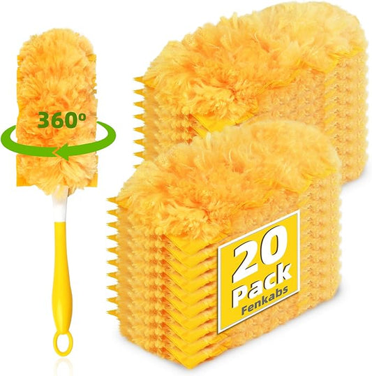 20 Pack 360 Dusters Refills for Swiffer Dusters, Unscented Heavy Duty Duster Kit Disposable Dusters Refills with 1 Handle for Cleaning Furniture, Blinds, Ceiling Fans