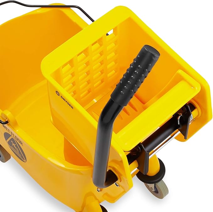 Dryser Commercial Mop Bucket with Side Press Wringer, 26 Quart, Yellow