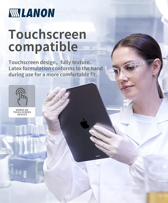 LANON 5 mil Latex Disposable Gloves, Food-Contact Grade, Powder-Free, Fully Textured, White, Small