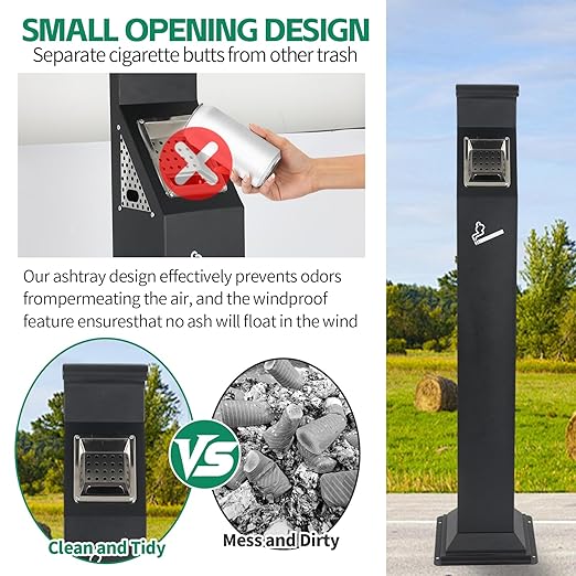 46.5” Outdoor Vertical Trash Bin, Stainless Steel Commercial Trash Receptacle with Inner Bucket, Waterproof Trash Bin Container for Outside, Standing Trash Can for Home Office Hotel Patio