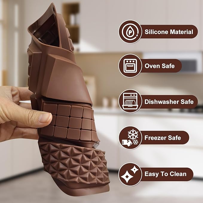 Chocolate Bar Mold, 2 Pack Deep Silicone Molds, Non-Stick Chocolate Molds for Stuffed Pistachio Knafeh Bars, Energy Protein, Homemade Candy Snacks, 6 in 1 Style Chocolate Bar Mold