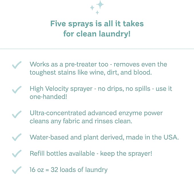 Clean Mama Laundry Detergent Spray & Pre-Treater - Natural Laundry Detergent Soap for Sensitive Skin - Eco-Friendly, HE Compatible - Unscented - 32+ Loads of Laundry, 16 oz