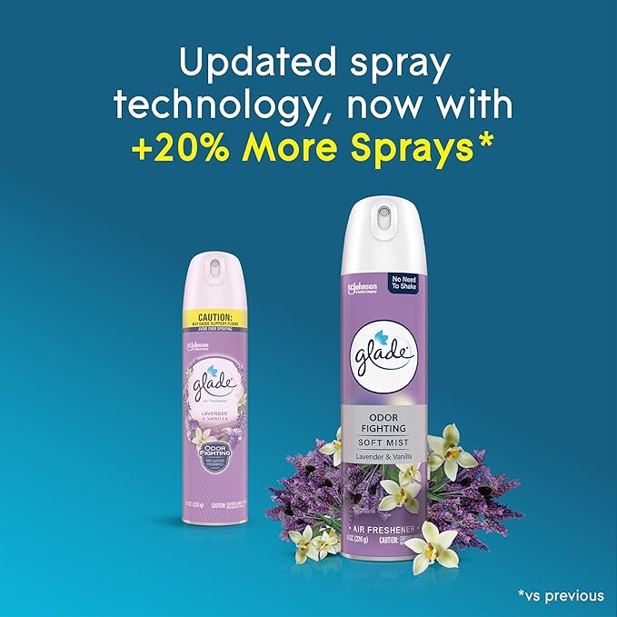 Glade Air Freshener Room Spray, Lavender & Vanilla Scent, Odor Fighting to Deliver Long Lasting Freshness, 8 Oz, 6 Count