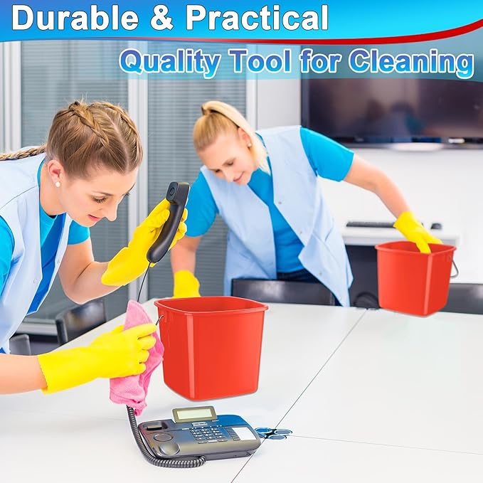 Zhehao 6 Pcs 3 Quart Cleaning Bucket Small Detergent Square Bucket Sanitizing Plastic Pail with Handles Square Cleaning Pail for Home, Offices, School, Commercial Use, Food Service(Red)