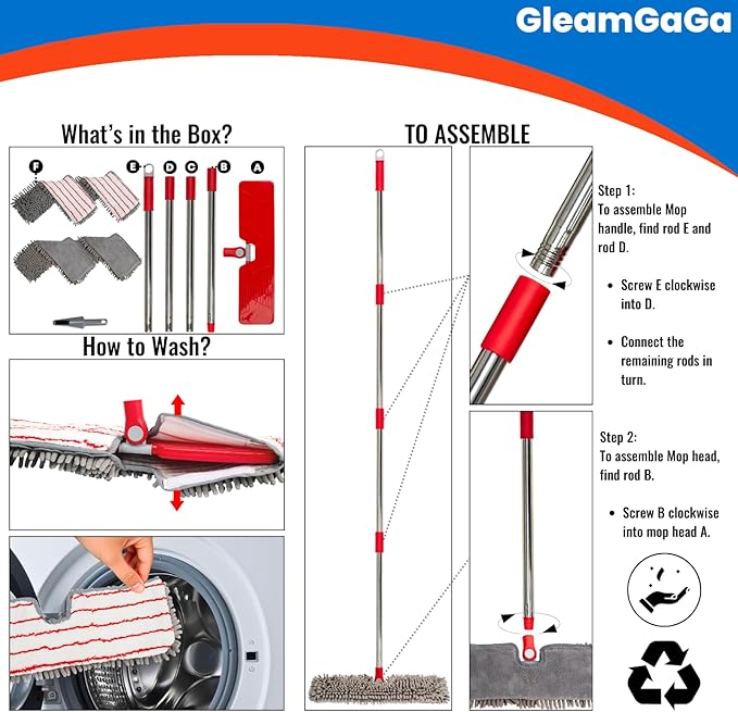 Microfiber Mops for Floor Cleaning, Flat Dust Mop with 4 Washable Pads, Dual-Sided Flip Mop for Wet & Dry Use, Extendable 62’’ Handle with Scraper, Floor Mops for Hardwood,Laminate,Vinyl,Kitchen,Tile