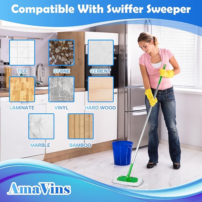 5 Pack Reusable 100% Cotton Mop Pads Compatible with Swiffer Sweeper Mop, Wet and Dry Flat mop Cover, Washable Mop Pads for Surface/Hardwood Floor Cleaning (Mop is Not Included)