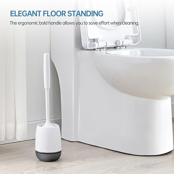 Toilet Brush, Toilet Bowl Brush and Holder Set for Bathroom, Toilet Cleaning Scrubber Cleaner Brush for Bathroom for Deep Cleaning with Stiff Plastic Bristle, Ventilated Holder (Black Head)