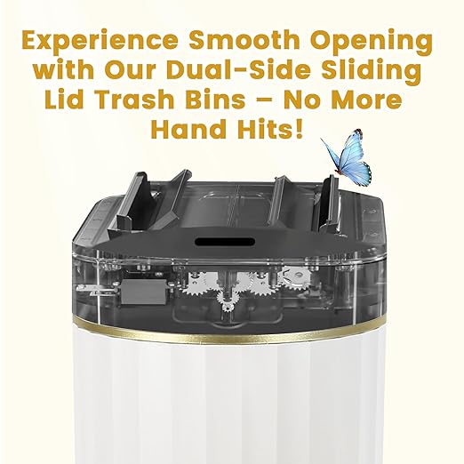ELPHECO Bathroom Trash Can with Lid Butterfly, Motion Sensor Trash Can Bathroom Decor Automatic Garbage Can Wastebasket Bathroom Accessories, Kitchen, Living Room, Office, White Gold