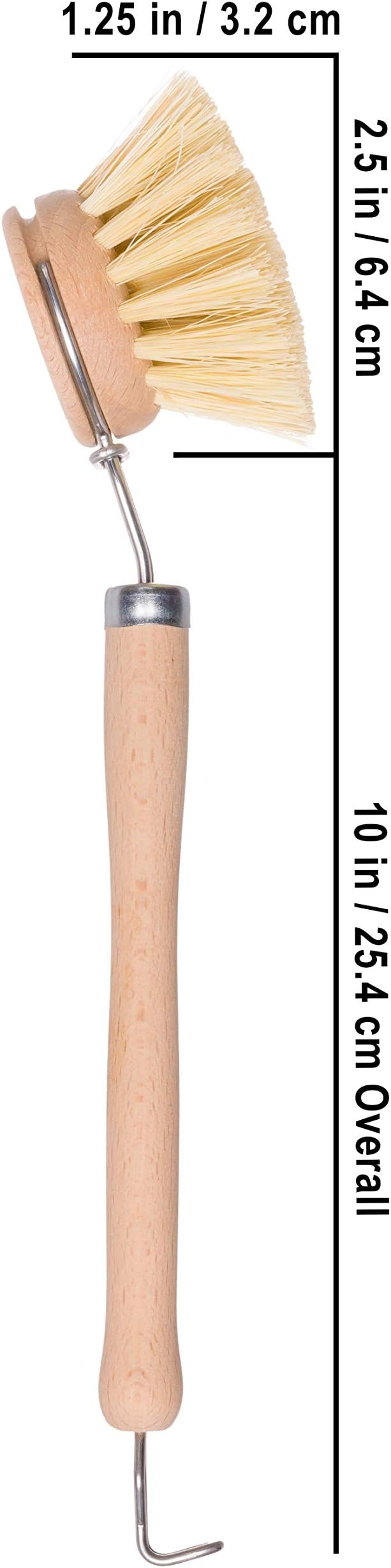 REDECKER 2-Pack Tampico Fiber Bristle 1-1/2-Inch All-Purpose Kitchen Dish Scrub Brush with Beechwood Handle - Wooden Brush for Dishes Replaceable Heads - Natural Dish Brush, Made in Germany