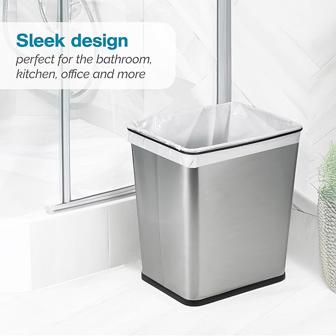 Polder 7 Gallon, Undersink, No Skid Rubber Base, Brushed Stainless Finish Trash Can, 13.5” x 11” x 15.25”H
