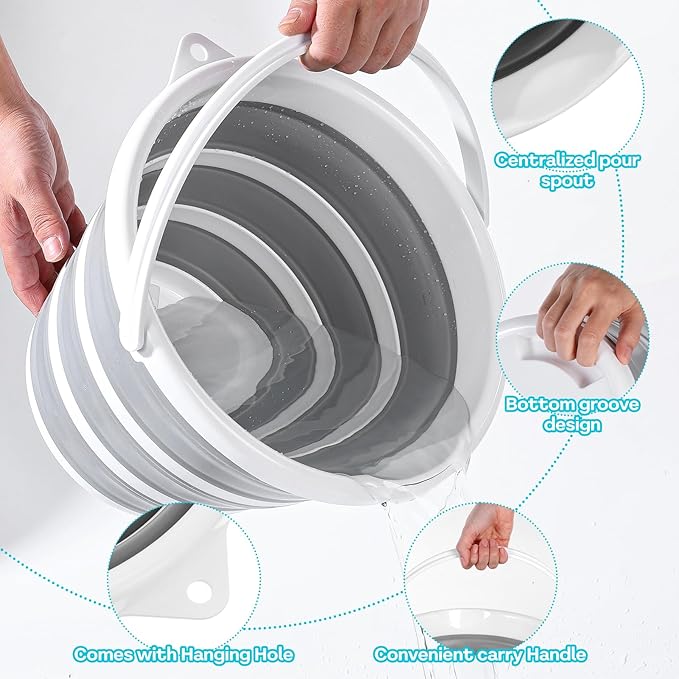 2 Pack Collapsible Buckets - 2.6 Gallon (10L) Large Capacity, Essential for RV, Garden Cleaning, Car Washing, Camping, Fishing, Multi-Purpose Durable Portable Buckets, Easy Storage, Use Anywhere