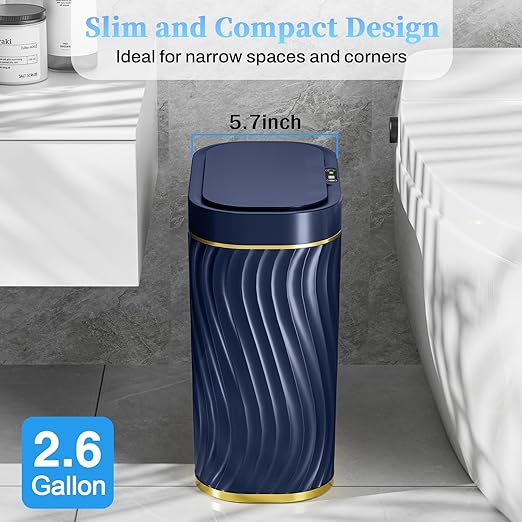 Bathroom Trash can with Automatic Touchless Lid, 2.6 Gallon Motion Sensor Small Garbage Can, Slim Waterproof Smart Trash Bin for Bedroom, Office, Living Room