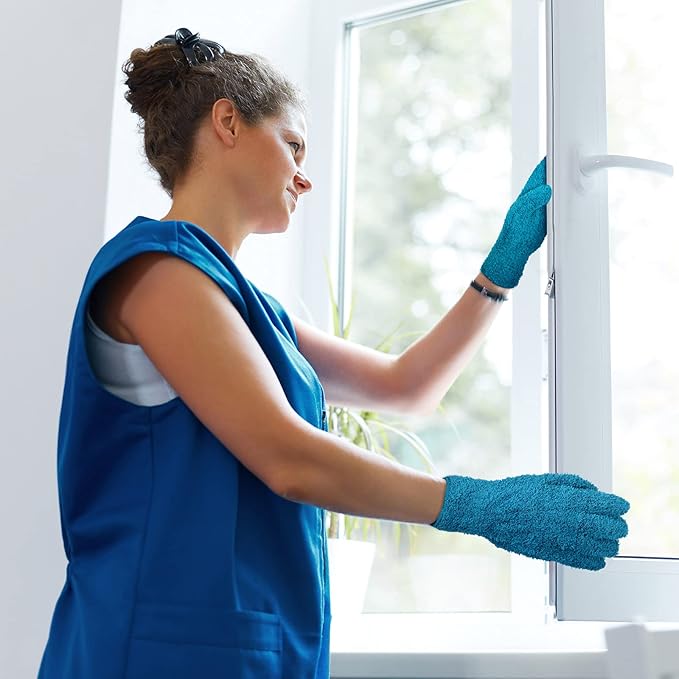 Patelai 3 Pairs Microfiber Plant Dusting Gloves Leaf Cleaning Gloves for Indoor Plants, Blinds, Furniture, House(Medium,Purple, Blue, Rose Red)