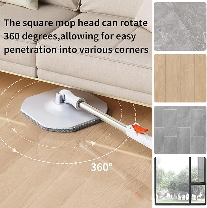 Spin Mop and Bucket with Separate Dirty and Clean Water,360° Spin Mop and Bucket System with Widening Foldable Handle,4 Replaceable Mop Pads,Square Mop for Floor Hardwood Marble Wall Cleaning