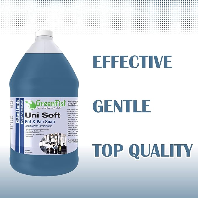 GreenFist Dish Soap Professional Detergent Liquid Pot & Pan Dish-Wash - Light or Heavy Use (Blue Unisoft 1 Gallon)