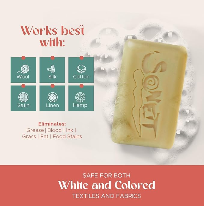 Sonett Organic Bar Stain Remover For Clothes- Concentrated Laundry Stain Remover Detergent Gall Soap For Deep Cleaning- Highly Effective Against Ink, Blood, Grease, Fruit Stains- 4oz, Pack of 2