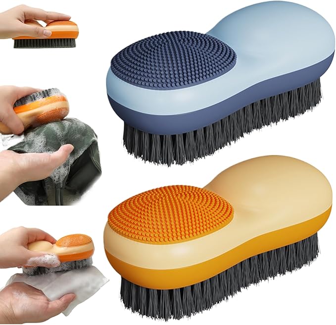 2Pcs Laundry Brush Double Sided Hard ＆ Soft Dense Bristle Shoe Brush Ergonomical Grip Scrub Stubborn Stain Remover Cloth for Delicate Wool Knits Cotton Leather Fabrics, Home Decor