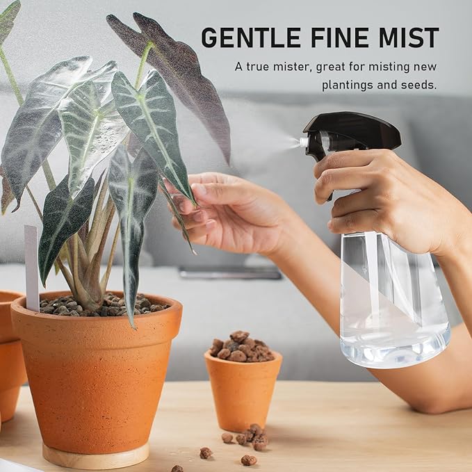 Spray Bottle 2 Pack, 16oz - Ultra Fine Mist, Plant Mister Hair Misting Empty Spray Bottles Indoor, Leak Proof Water Sprayer for Planting, Hair Care, Essential Oils, Cleaning Solutions (Clear)