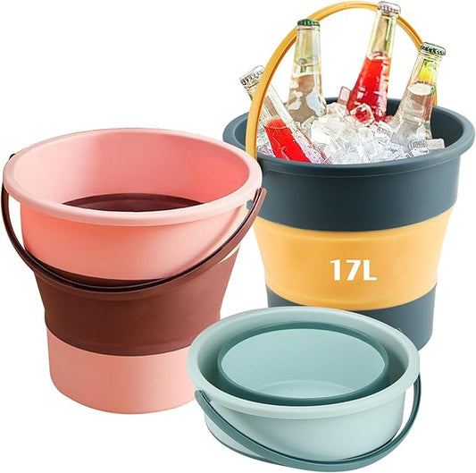 Collapsible Bucket 3PCS 4.5 Gallon/17L Small Plastic Household Cleaning Mop Buckets Foldable Water Bucket for Car Wash Fishing Camping Beach (Large 3 PCS)