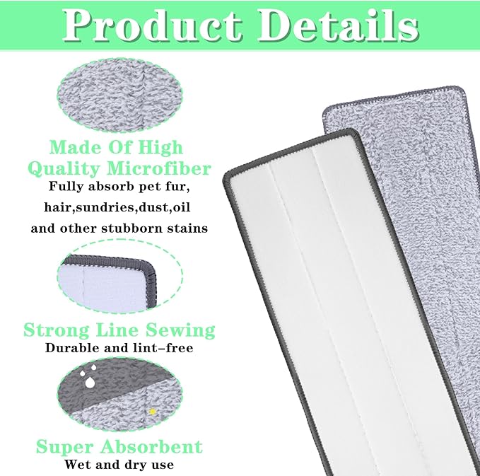10 Pcs Flat Mop Pads, 13" X 4.7" Microfiber Mop Cleaning Pads, Microfiber Mop Pad/Refill/Head, Mop Pads Washable, Pads Replacement for Flat Mop or Mop Bucket Set