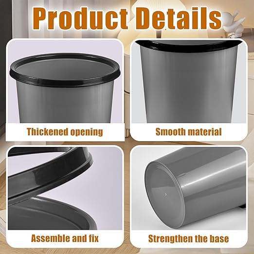 Plastic Small Trash Can Wastebasket - Garbage Can Basket for Bathrooms - Laundry Room, Kitchens, Offices, Kids Rooms, Dorms - Grey