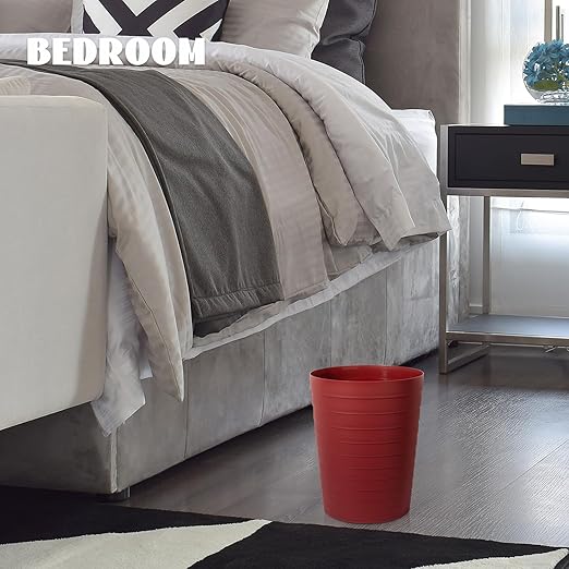 UUJOLY Small Bathroom Trash Can Wastebasket, Plastic Garbage Bin Container Basket for Bathrooms, Laundry Room, Kitchens, Offices, Kids Rooms, Dorms, Red, 1.8 Gallon