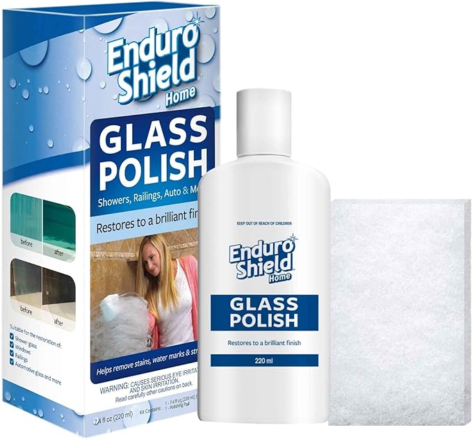 EnduroShield Shower Door Glass Polish – Water Spot Remover & Hard Water Stain Cleaner for Cloudy Shower Doors – Removes Soap Scum, Limescale & More – 7.4 fl oz