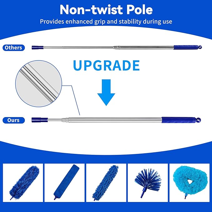 Dusters for Cleaning, Duster with Extension Pole 7 in 1 Kit, Ceiling Fan Cleaner Duster Cobweb Duster, Long Dusters for High Ceilings, Microfiber Dusters for Ceiling Fan, Blinds and Furniture