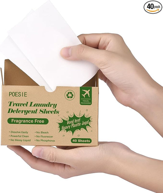 Poesie Laundry Detergent Sheets Laundry Soap Sheets for Travel Camping Clothes Washing Sheet Unscented 1 Mini Box 40 Count
