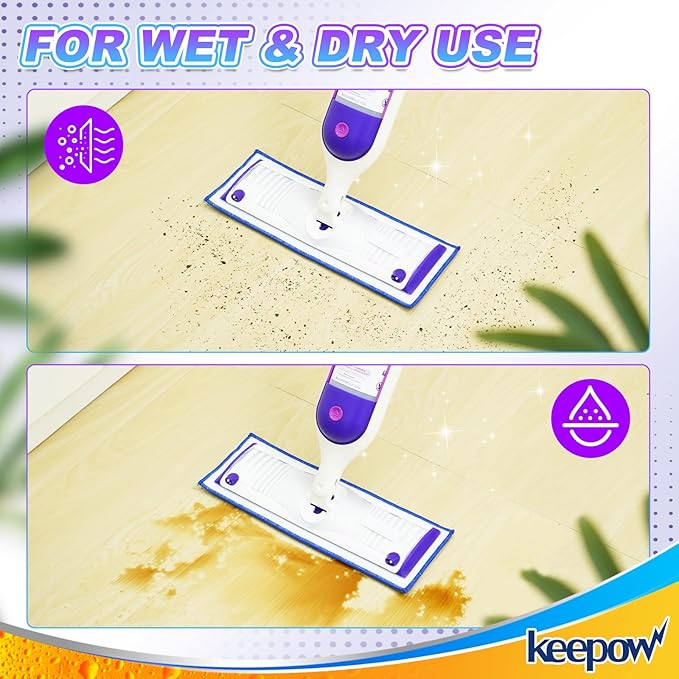 Reusable Mop Pads for Swiffer PowerMop, 5 Pack Microfiber Mop Pad Refills with Scrubber Strips for 13''-15'' Spray Mop, Washable Mop Pads Use for Most Floor Types, Mop Pads Replacement for Dry Wet Mop