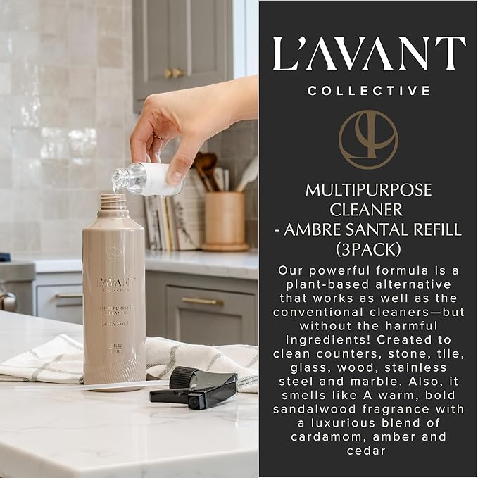 L'AVANT Collective Multipurpose Surface Cleaner Refill (Pack 3) | Provides a Powerful Clean to Remove Grease & Grime | Ambre Santal 3 x 1oz