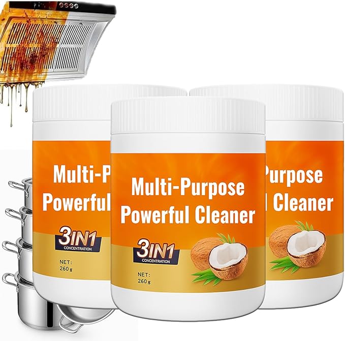 Multi-Purpose Powerful Cleaner for Kitchen, 260g Coconut Oil Natural Cleanser Heavy Kitchen Duty Degreaser All-Purpose Cookware Cleaner for Faucets, Tiles, Oven & Stove Top (3)