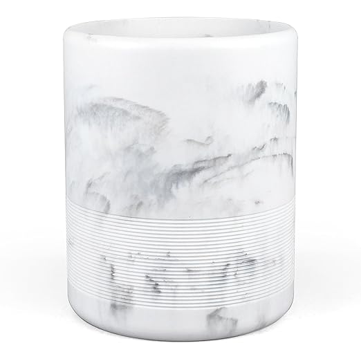 Modern Resin Trash Can Bin, Wastebasket for Bathroom, Kitchen, Office, Home, Marble White