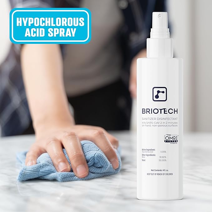 BRIOTECH Sanitizer Disinfectant Hypochlorous Spray, Kill 99.99% of Viruses & Bacteria, Control Mold, Eliminate Odor, Gentle for Nursery & Play Rooms, Food Contact Surface Sanitizer, 32 fl oz (4 Pack)