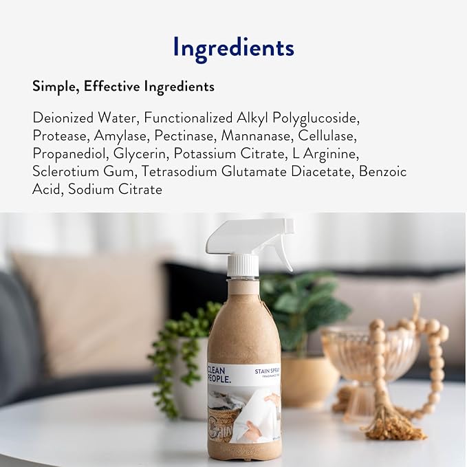 Clean People Stain Remover Spray - Natural Plant & Mineral-Based Ingredients - Non-Toxic Laundry Spot Treatment for Food, Pet & Baby Stains - Boosted with Enzymes - Fabric Safe - 16oz