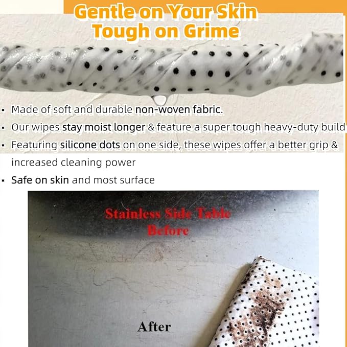 BBQ Dual Action Grill Tough Wipes,Grate and BBQ Disposable Wipes,Cleans and Absorbs Grease and Grime,Oil,Fat, and Dirt on Your Grill,Tools,Patio,Food-Safe,10 PCS Pack Giant Strength Wipes