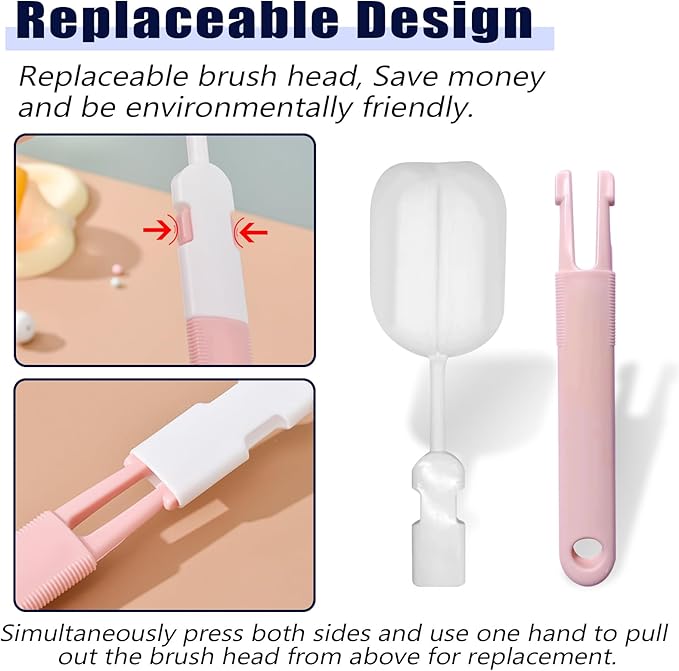 INVODA Sponge Nipple Bottle 5 PCS + Replaceable Brush Heads 5 PCS Baby Bottle Brushes Long Handle Cup Scrubber Brush Portable Sponge Cleaning Brush (5 PCS+ 5 Brush Heads)
