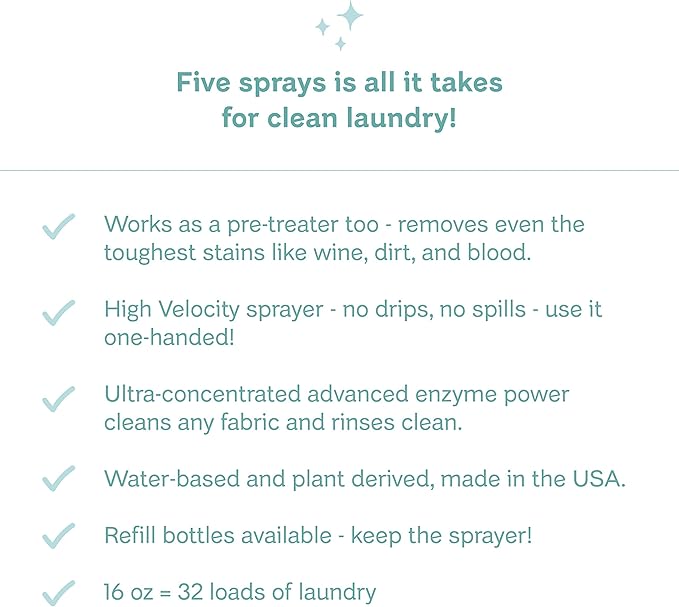 Clean Mama Laundry Detergent Spray & Pre-Treater - Natural Laundry Detergent Soap for Sensitive Skin - Eco-Friendly, HE Compatible - Clean Laundry Scent - 64+ Loads of Laundry, Starter + Refill, 16 oz