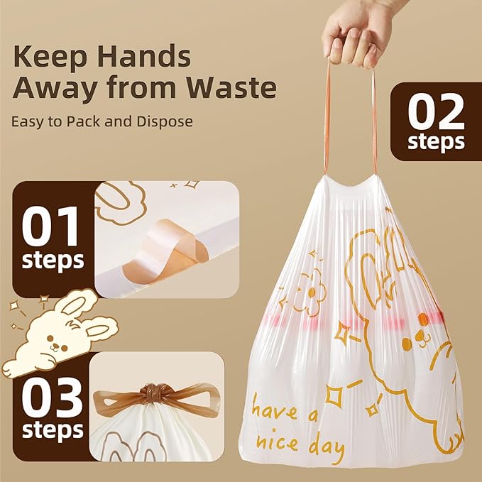 13 Gallon Trash Bags Drawstring, 50 Count Tall Kitchen Trash Bags, Sturdy Large Trash Bags, Cute Rabbit Printed Garbage Bags 13 Gallon Tall Kitchen, Tear Resistant Kitchen Garbage Bags for Kitchen