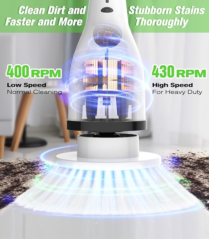 Electric Spin Scrubber for Cleaning, Cordless IPX5 Waterproof Bathroom Shower Scrubber Brushes with 9 Head, 1.5H Power Dual Speed Cleaner with Extendable Handles for Bathtub Floor Kitchen Wall