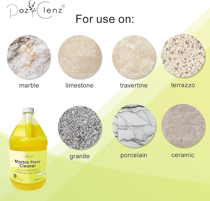 Poz Clenz. Marble & Stone Floor Cleaner (1-Gallon), Refreshes Surfaces, Safe for Natural Stone, Granite, Travertine, Limestone, Terrazzo and More.