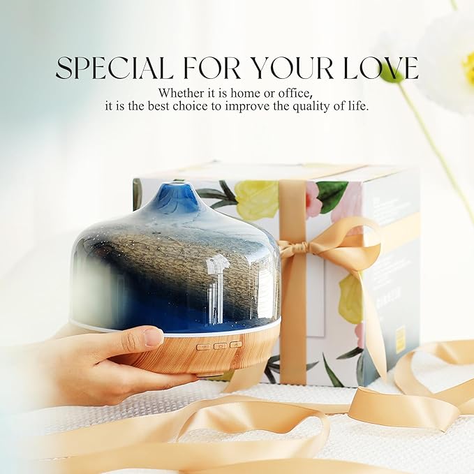 Porseme 500ml Glass Essential Oil Diffuser Aromatherapy Ultrasonic Cool Mist Humidifier 15-21 Running Hours Waterless Auto-Off Air Diffusers for Sleeping Yoga Office Working Spa and Rest (Galaxy)