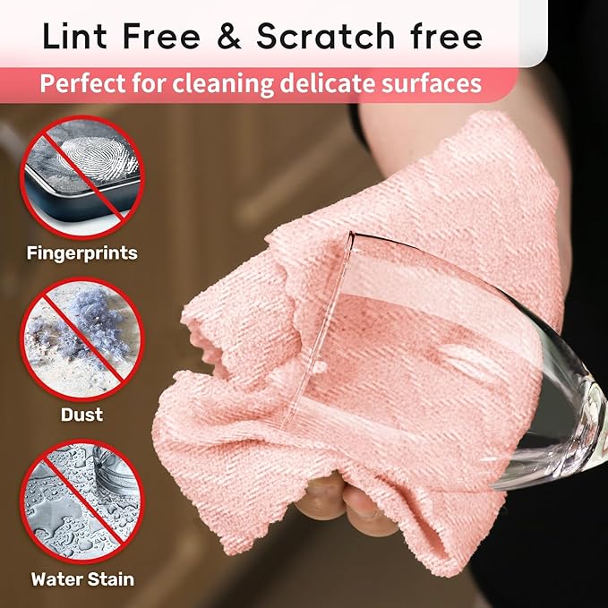 Microfiber Cleaning Cloths Roll, 75 Pack Tear Away Microfiber Towels Roll, 12" x 12" Lint Free Rags, Reusable Cleaning Cloths, Washable, Scratch Free,Ultra Absorbent Dish Rags(Pink Ripple)