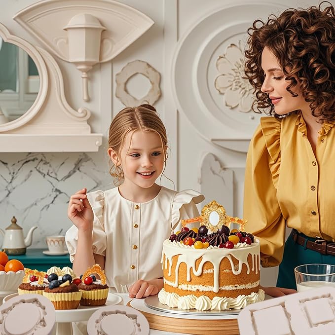 Vintage Picture Frame Chocolate Molds, 4 Pakcs Baroque Style Fondant Molds for Crafts, Chocolate, Cupcake Toppers