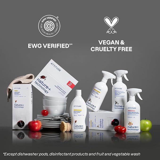 ATTITUDE Fruit & Vegetable Wash, Food-Safe Produce Wash, Removes Dirt & Residue, Vegan & Plant-Based Ingredients, Unscented, 27.1 Fl Oz