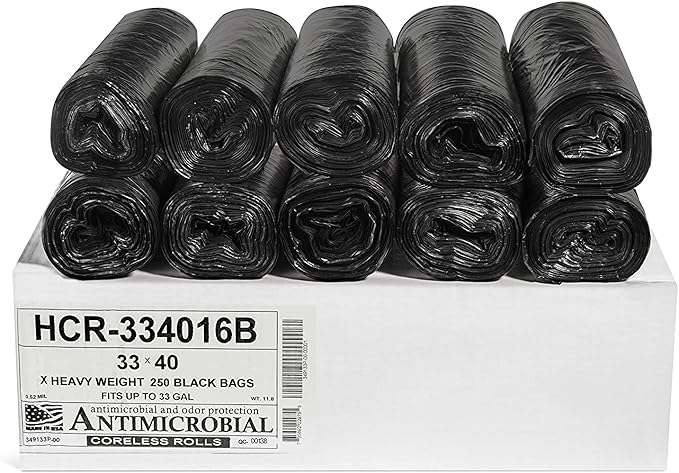 Aluf Plastics 33 Gallon Black Trash Bags (250 Count) - 33" x 40" - 16 Micron Equivalent High Density Value Garbage Bags for Bathroom, Office,Municipal(1 Pallet of 70 Cases, 17500 Bags Total)